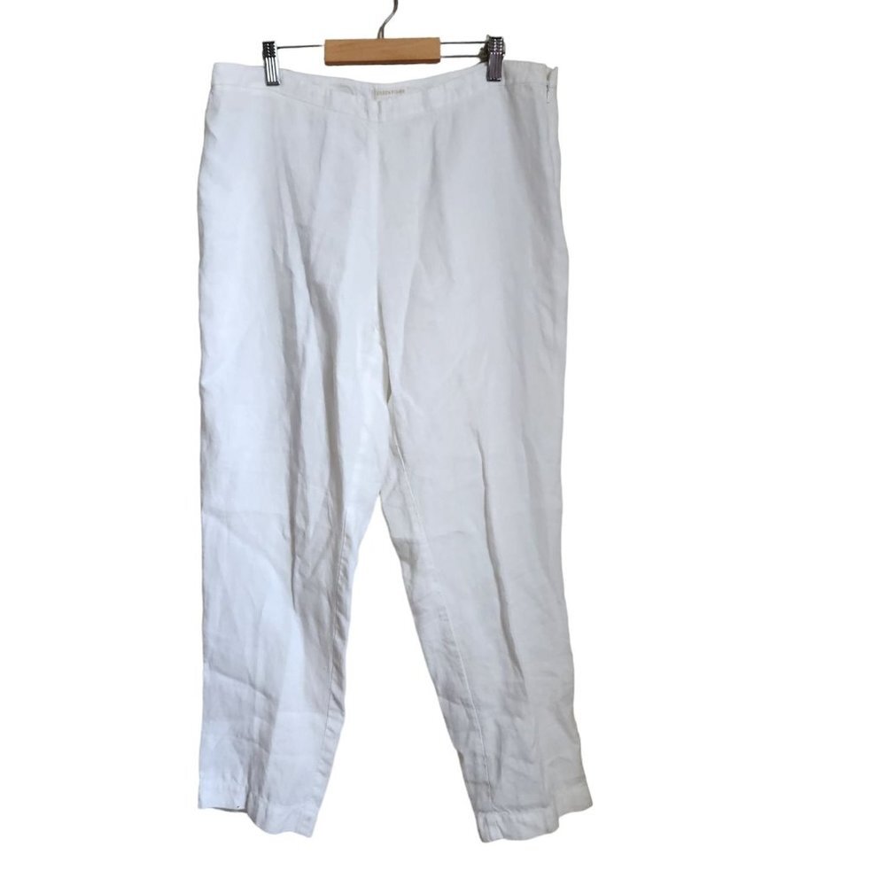 Eileen Fisher 100% Linen White Wide Leg Pants Women Medium Side Zip 34x27"